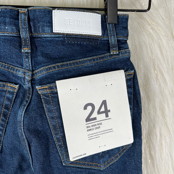 NWT Re/Done 90s High Rise Ankle Crop Jeans Womens Size 24 Dark Rinse Blue - Picture 12 of 13